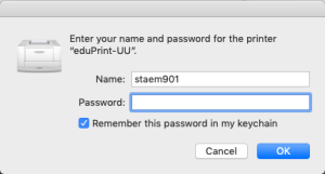 Dialogue box: enter name and password.