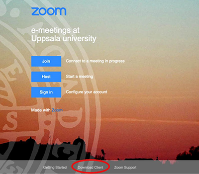 Vy i Zoom som visar var du går in för att installera klient.